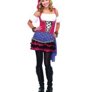 Leg Avenue Women's 3 Piece Crystal Ball Gypsy Dress Ruffle Skirt Head Scarf